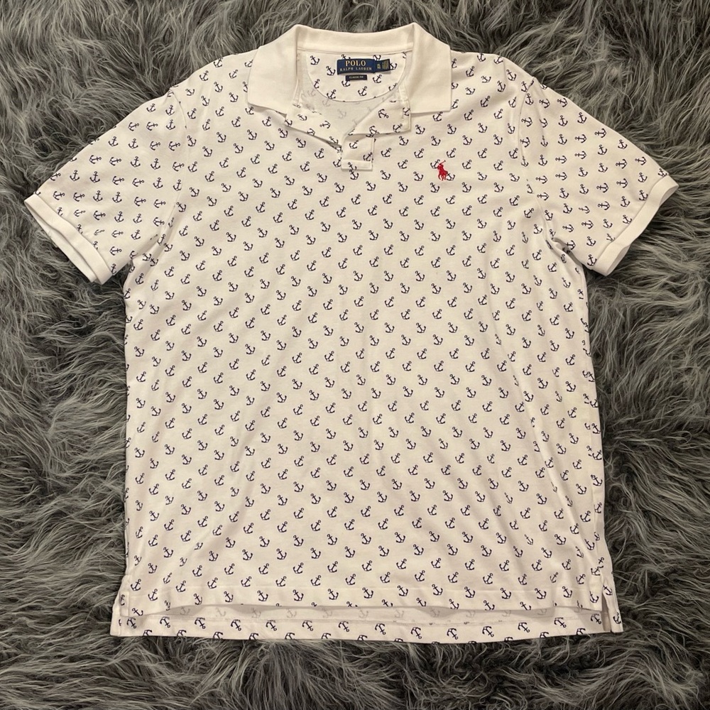 Ralph Lauren Polo Shirt White Anchor Monogram Size XL